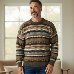 Top Knit Hand Knitted 100% Alpaca Made in Peru Size L Abstract Geometric Print